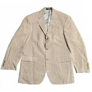 Andrew Fezza Blazer Jacket Coat Outerwear Tan Silk Wool Blend Preppy Men 38R